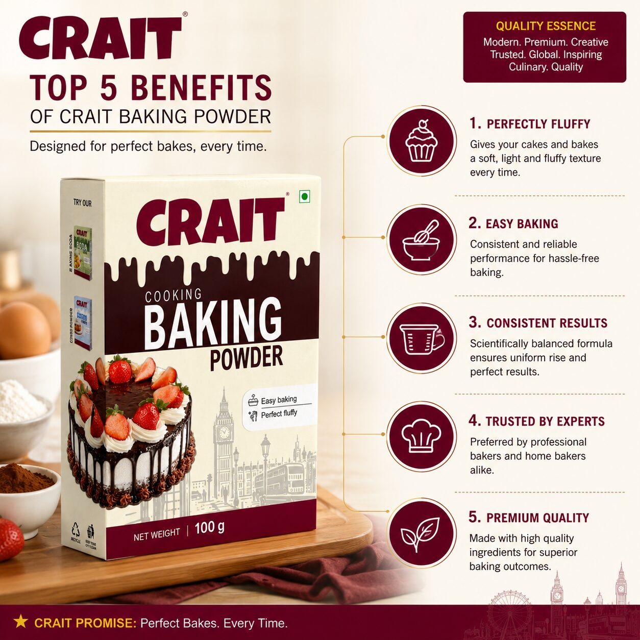 Crait Baking Powder | Premium Baking Ingredient for Soft Cakes, Muffins, Cookies & Bakery Recipes - Image 3