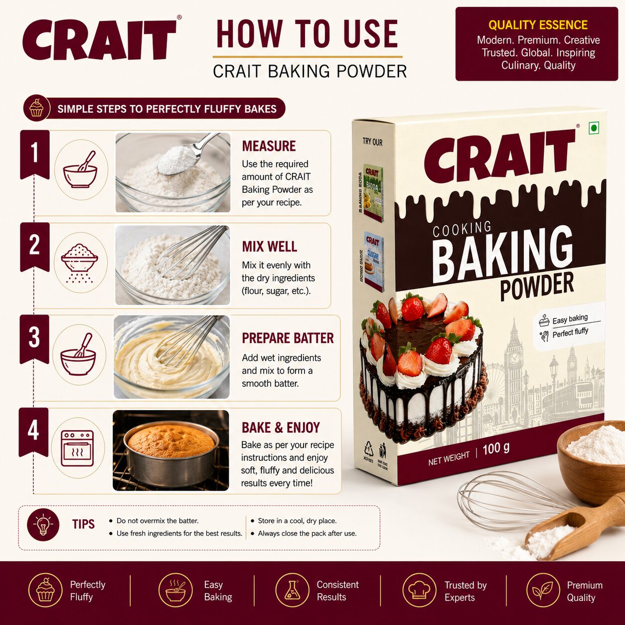 Crait Baking Powder | Premium Baking Ingredient for Soft Cakes, Muffins, Cookies & Bakery Recipes - Image 4