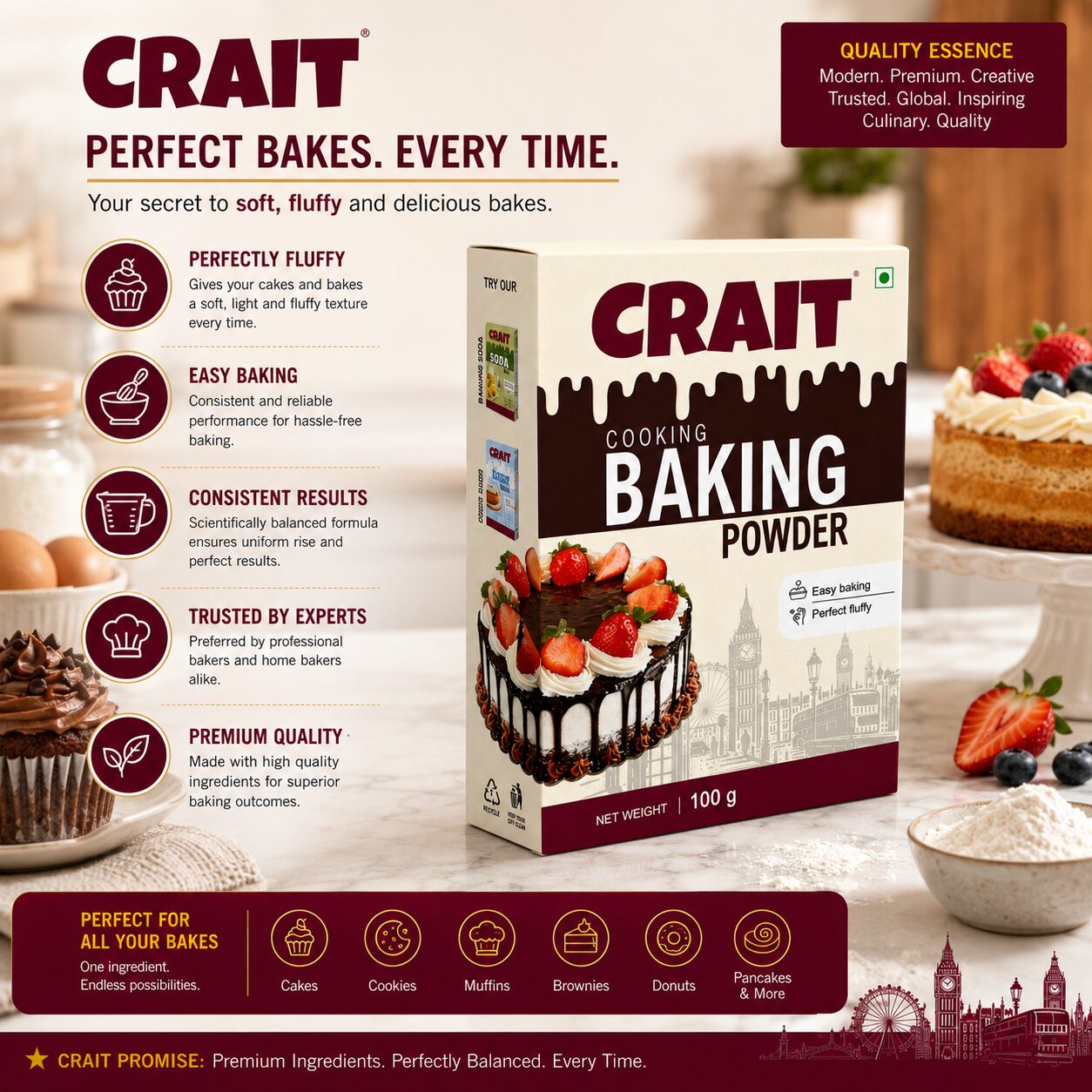 Crait Baking Powder | Premium Baking Ingredient for Soft Cakes, Muffins, Cookies & Bakery Recipes - Image 7