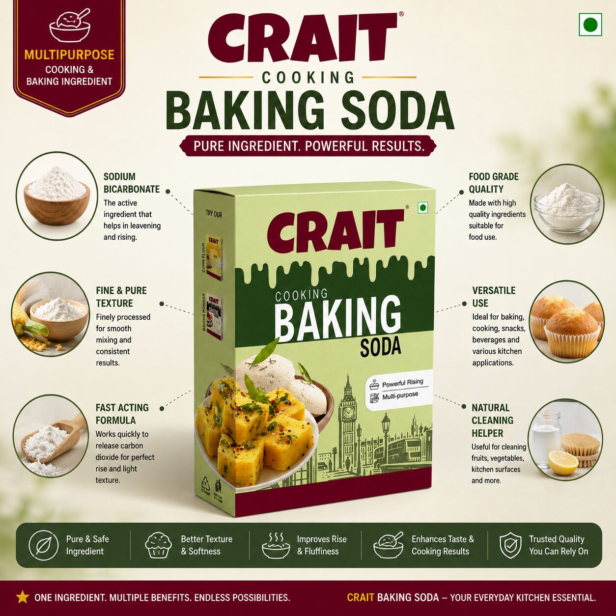 Crait Baking Soda | Multipurpose Cooking & Baking Ingredient for Soft Cakes, Cookies & Cleaning Use - Image 7