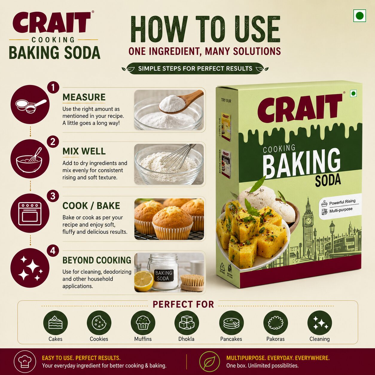 Crait Baking Soda | Multipurpose Cooking & Baking Ingredient for Soft Cakes, Cookies & Cleaning Use - Image 8