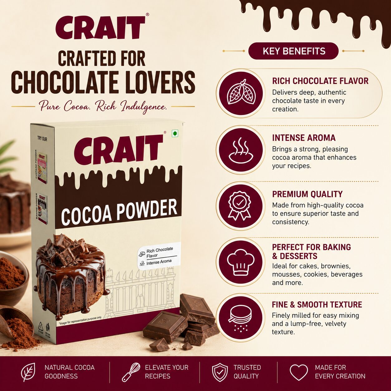 Crait Cocoa Powder | Rich Chocolate Flavor for Baking, Desserts, Shakes & Hot Chocolate Recipes - Image 8