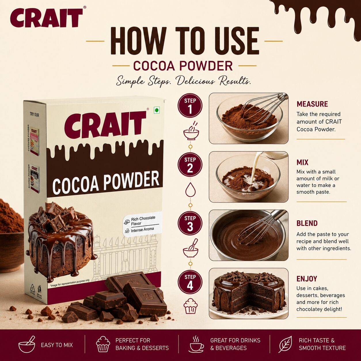 Crait Cocoa Powder | Rich Chocolate Flavor for Baking, Desserts, Shakes & Hot Chocolate Recipes - Image 10