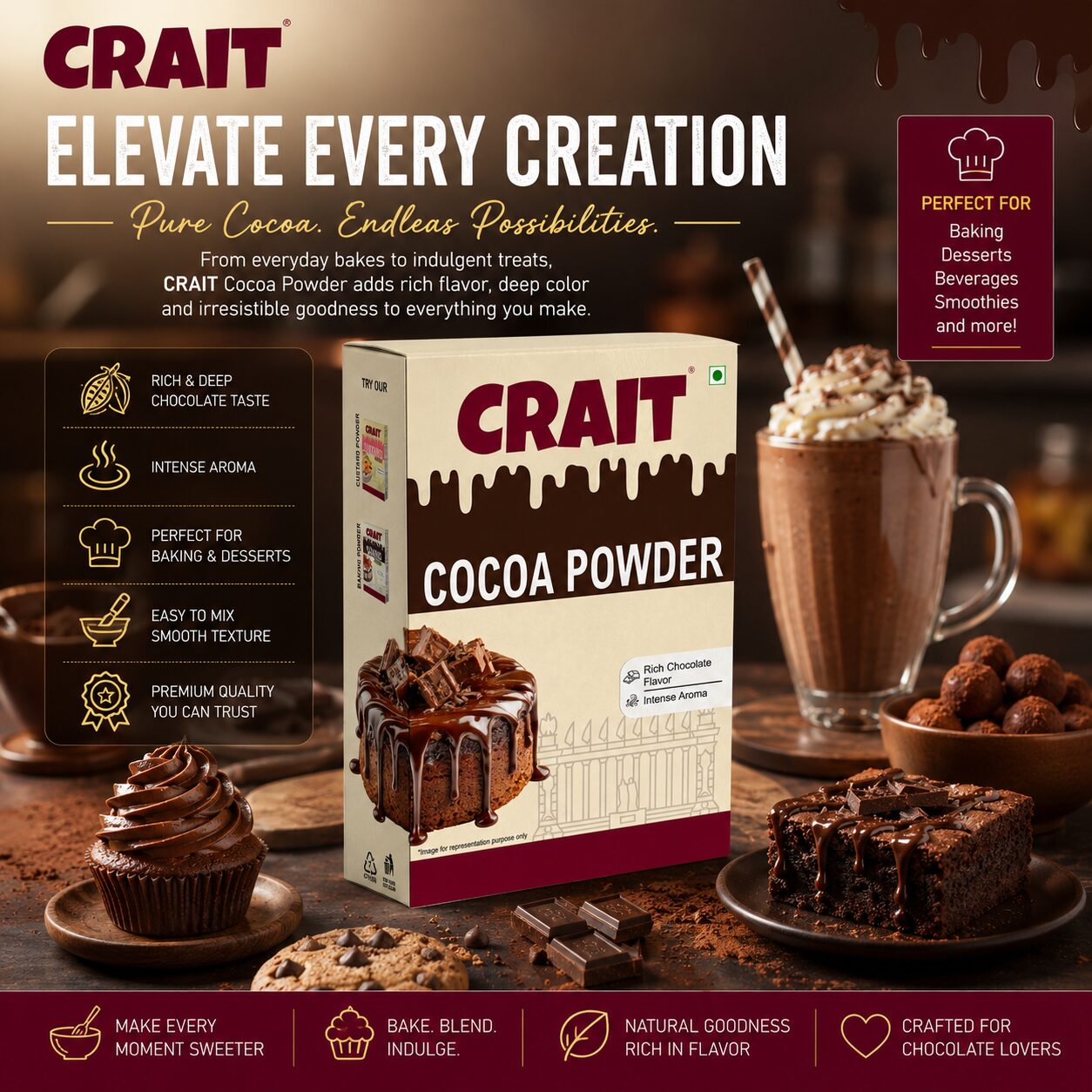 Crait Cocoa Powder | Rich Chocolate Flavor for Baking, Desserts, Shakes & Hot Chocolate Recipes - Image 6