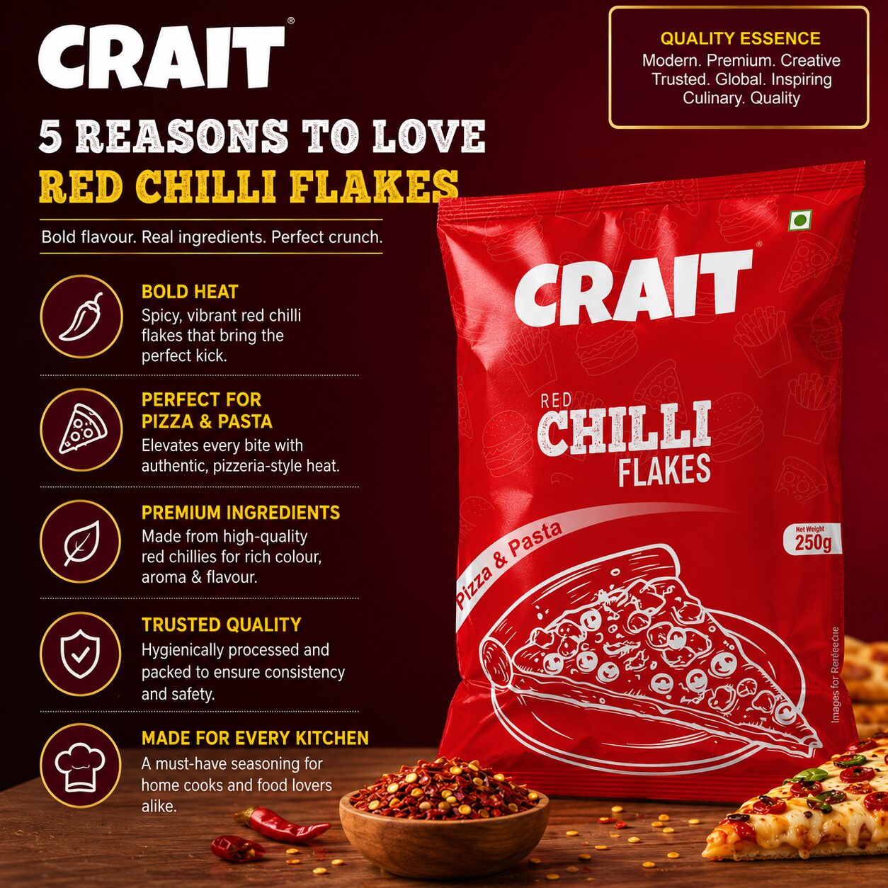 Crait Chilli Flakes | Hot & Spicy Pizza Seasoning for Pasta, Garlic Bread, Snacks & Fast Food - Image 4