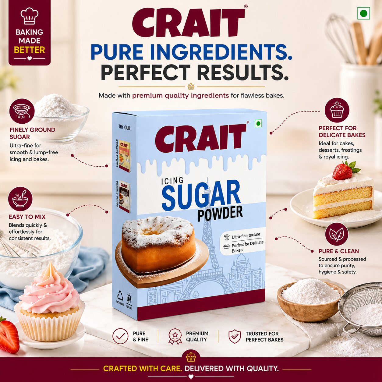 Crait Icing Sugar | Fine Powdered Sugar for Frosting, Baking, Cake Decoration & Desserts - Image 6
