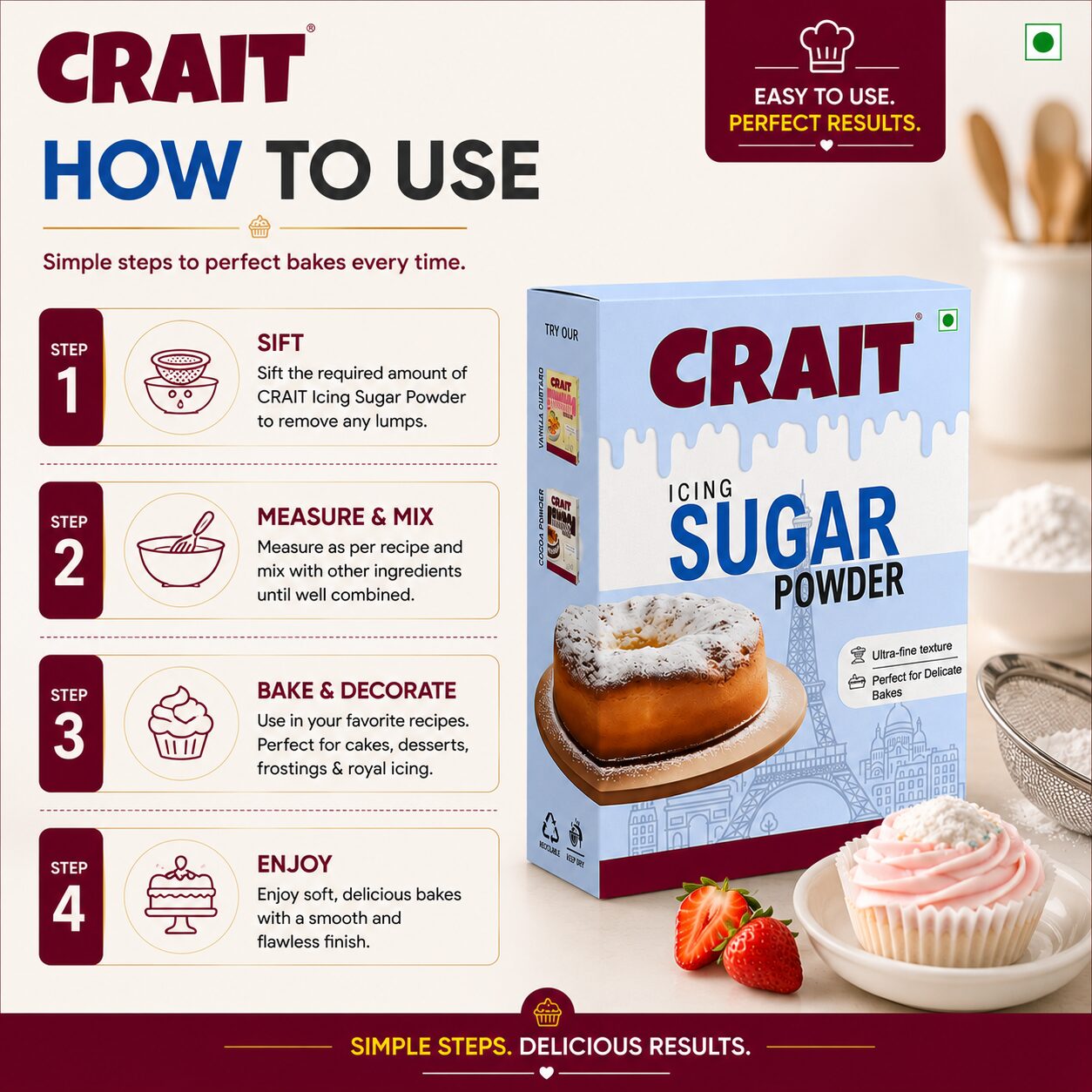 Crait Icing Sugar | Fine Powdered Sugar for Frosting, Baking, Cake Decoration & Desserts - Image 7