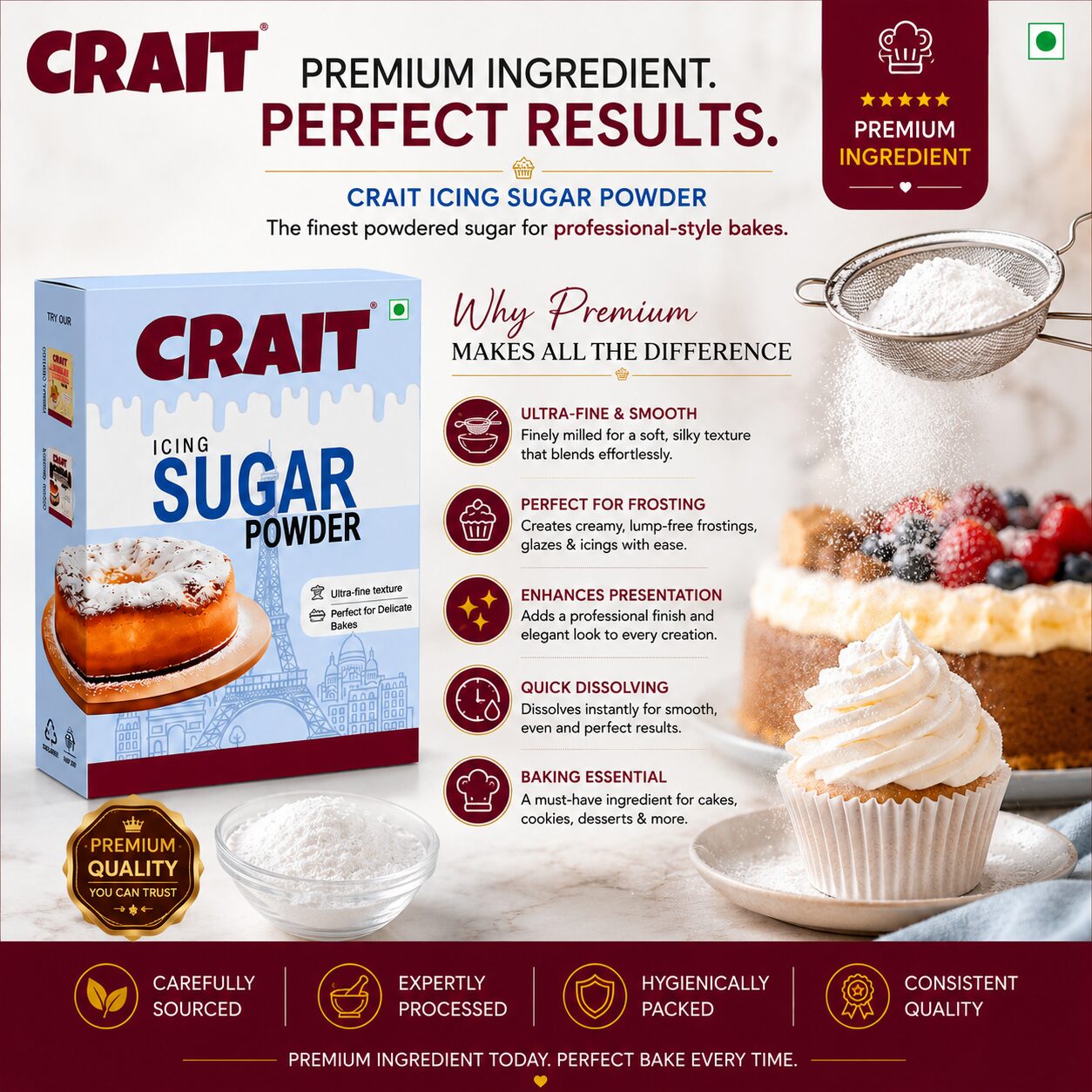 Crait Icing Sugar | Fine Powdered Sugar for Frosting, Baking, Cake Decoration & Desserts - Image 4