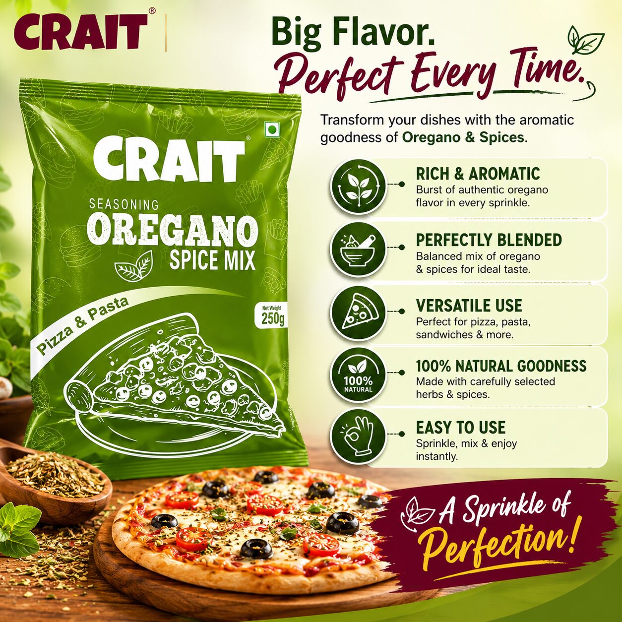 Crait Oregano Seasoning | Aromatic Pizza & Pasta Herb for Italian Dishes, Garlic Bread & Snacks - Image 3