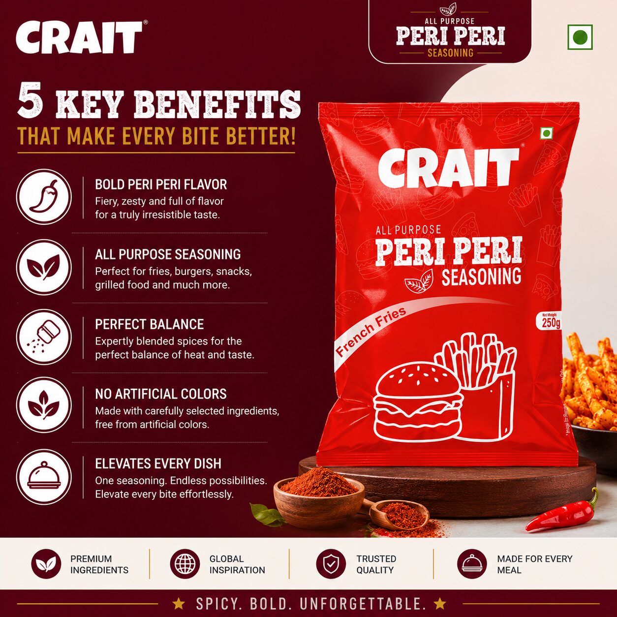 Crait Peri Peri Seasoning | Spicy & Tangy Masala for Fries, Pizza, Pasta & Snacks - Image 5