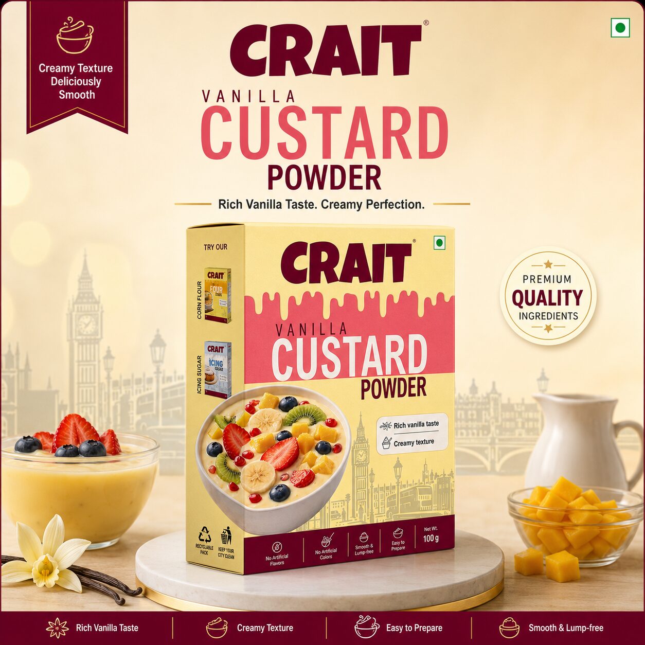 Crait Vanilla Custard Powder | Creamy Dessert Mix for Custard, Puddings & Sweet Recipes - Image 6