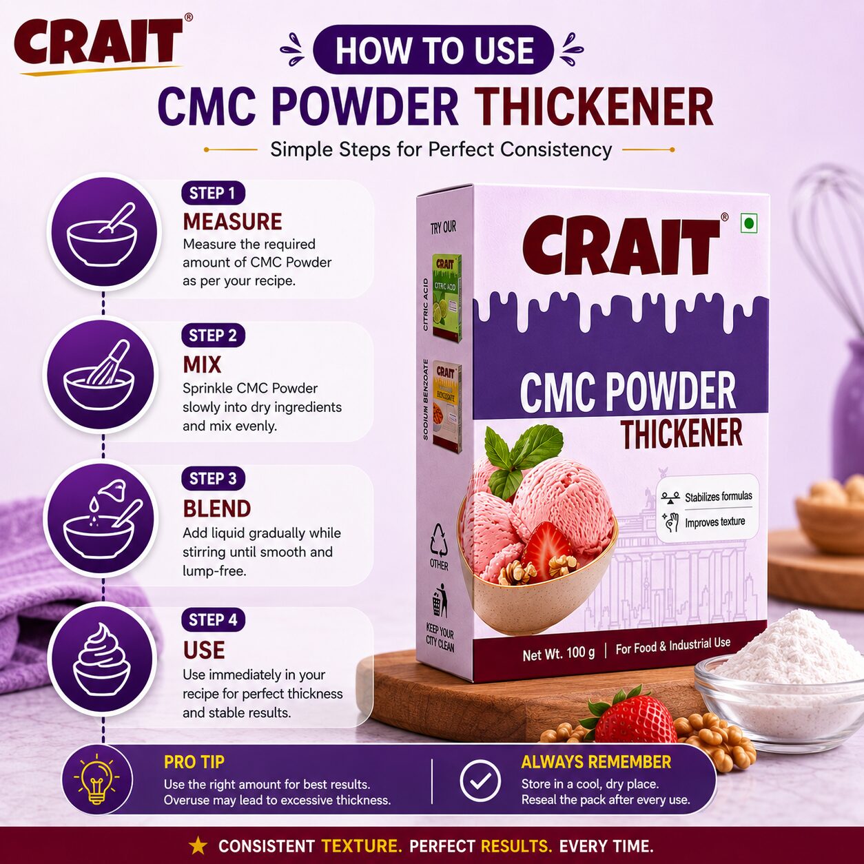 Crait CMC Powder | Food Stabilizer & Thickening Agent for Ice Cream, Bakery & Food Applications - Image 7
