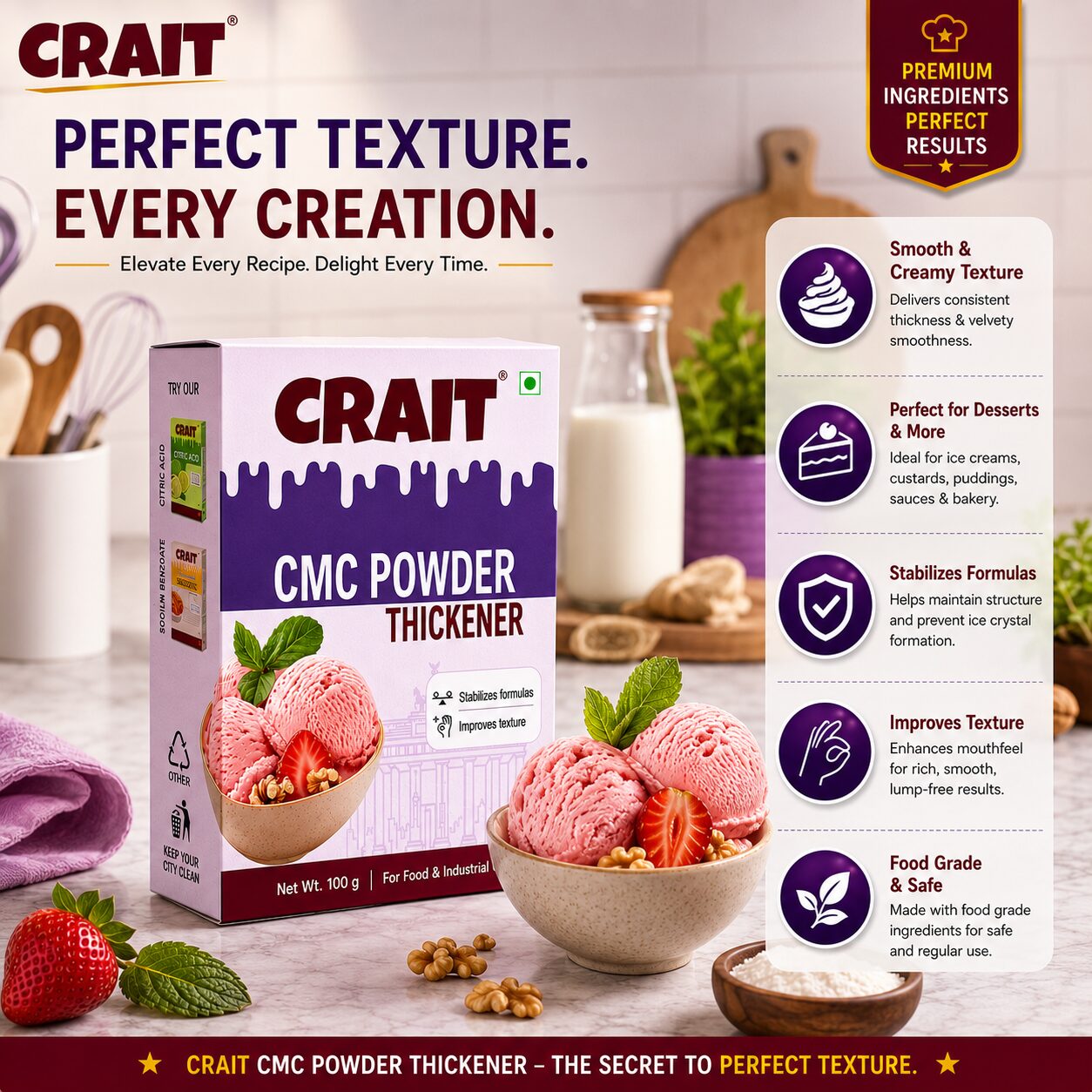 Crait CMC Powder | Food Stabilizer & Thickening Agent for Ice Cream, Bakery & Food Applications - Image 8