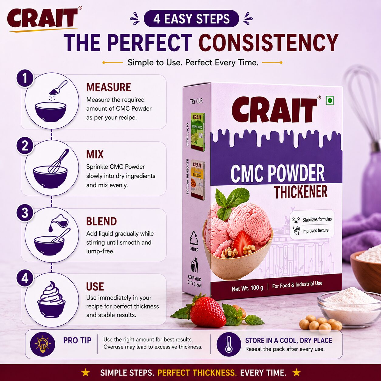 Crait CMC Powder | Food Stabilizer & Thickening Agent for Ice Cream, Bakery & Food Applications - Image 5