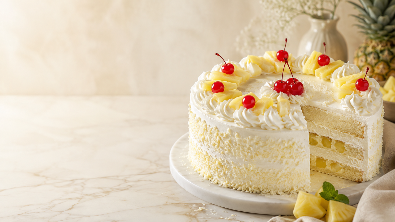Eggless Pineapple Cream Cake