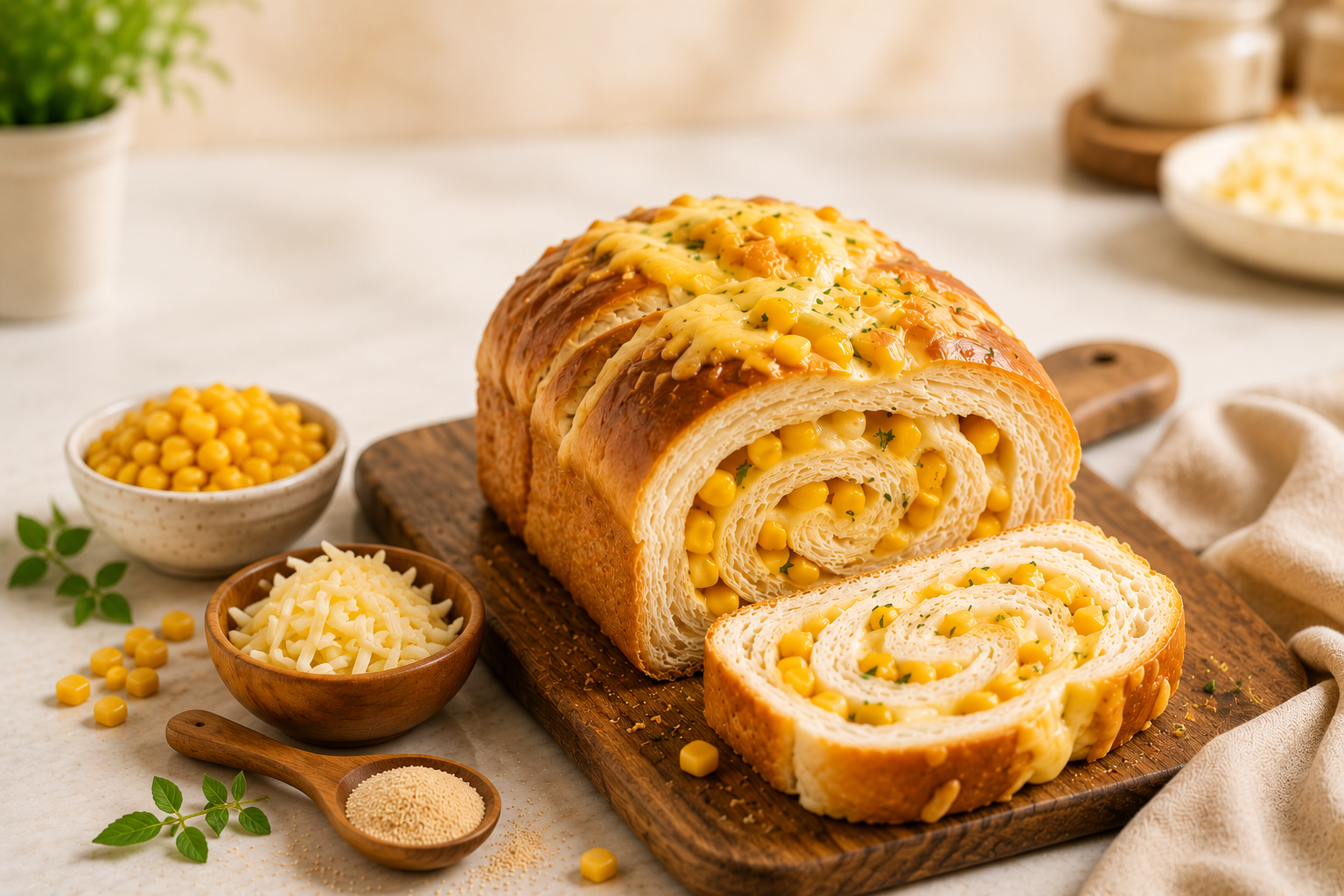 Sweet Corn & Cheese Swirl Bread
