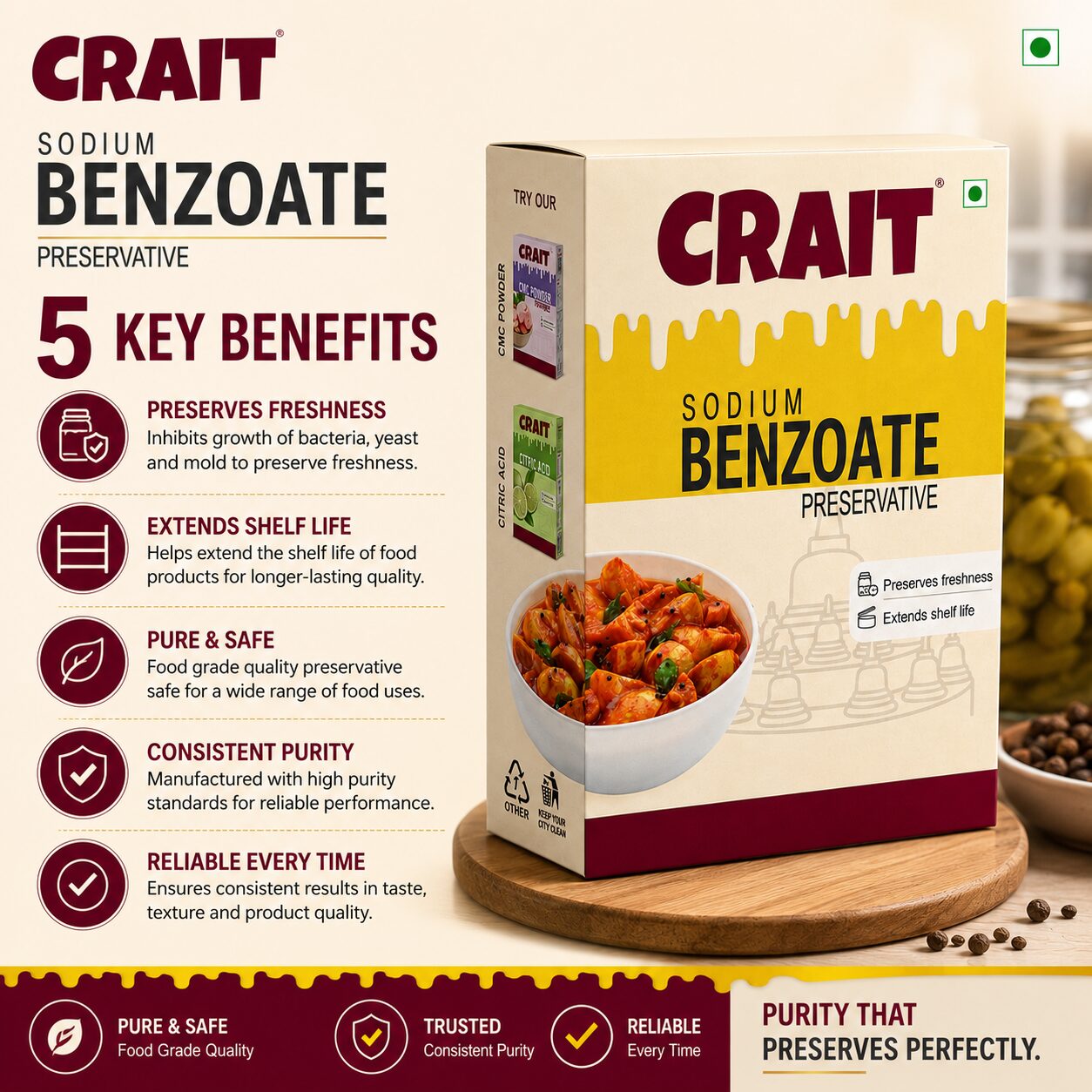 Crait Sodium Benzoate | Food Preservative for Beverages, Sauces, Pickles & Food Applications - Image 6
