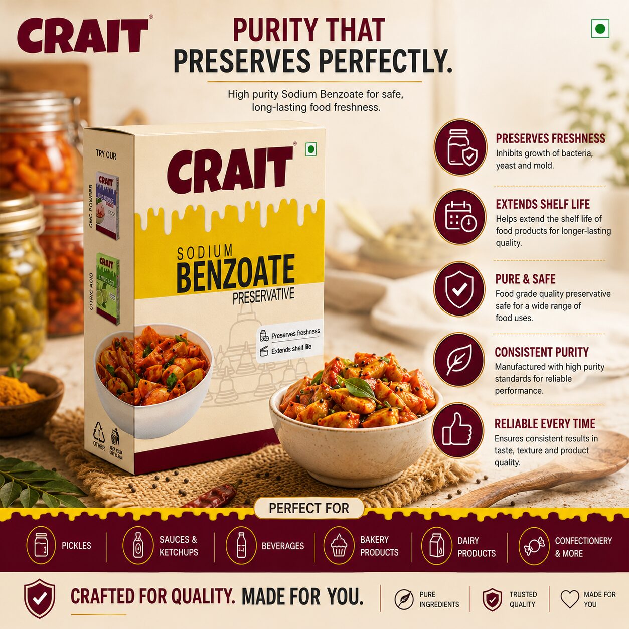 Crait Sodium Benzoate | Food Preservative for Beverages, Sauces, Pickles & Food Applications - Image 7
