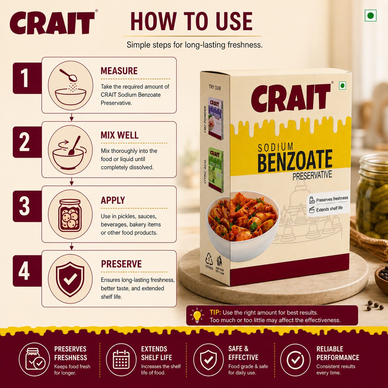 Crait Sodium Benzoate | Food Preservative for Beverages, Sauces, Pickles & Food Applications - Image 3