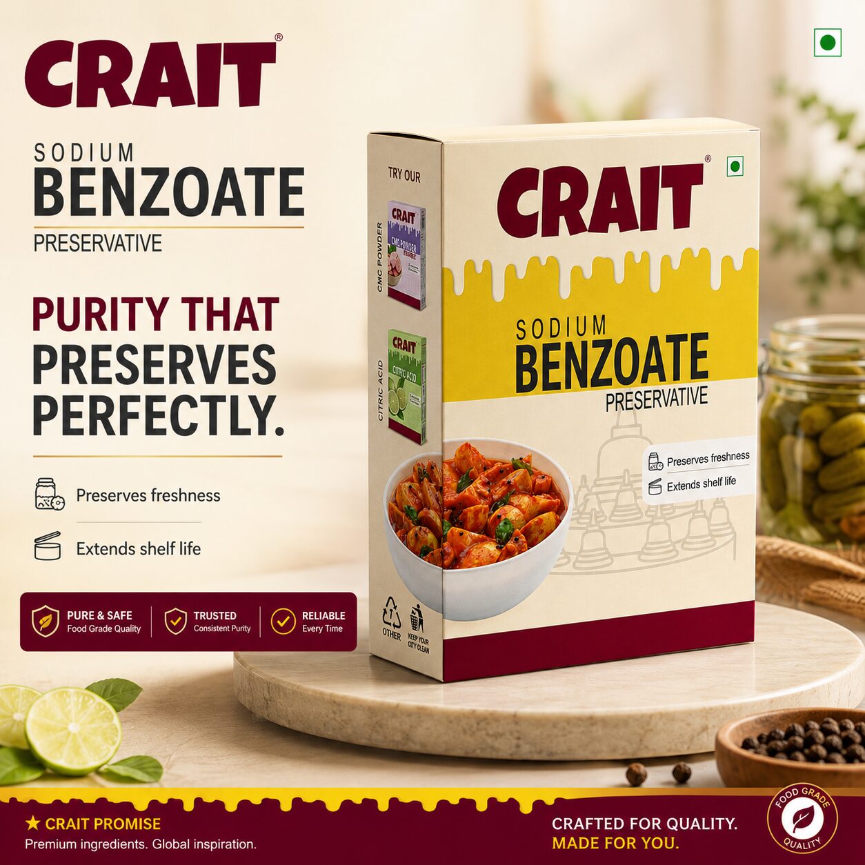 Crait Sodium Benzoate | Food Preservative for Beverages, Sauces, Pickles & Food Applications - Image 5