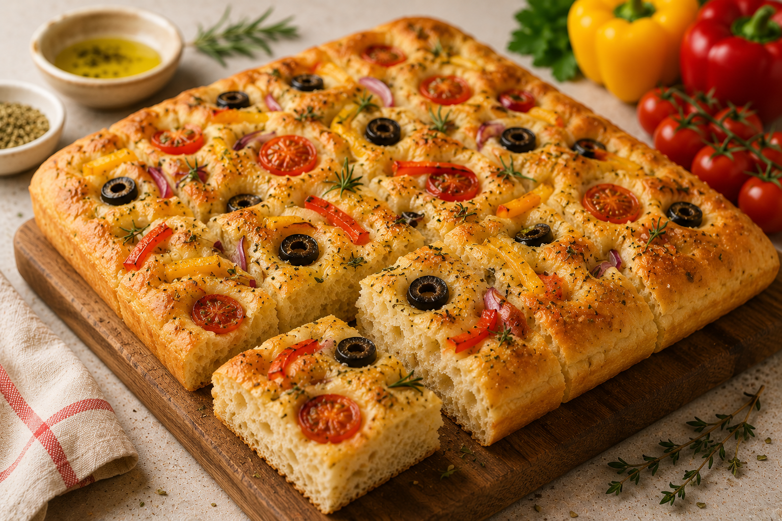 Eggless Vegetable Focaccia Bread
